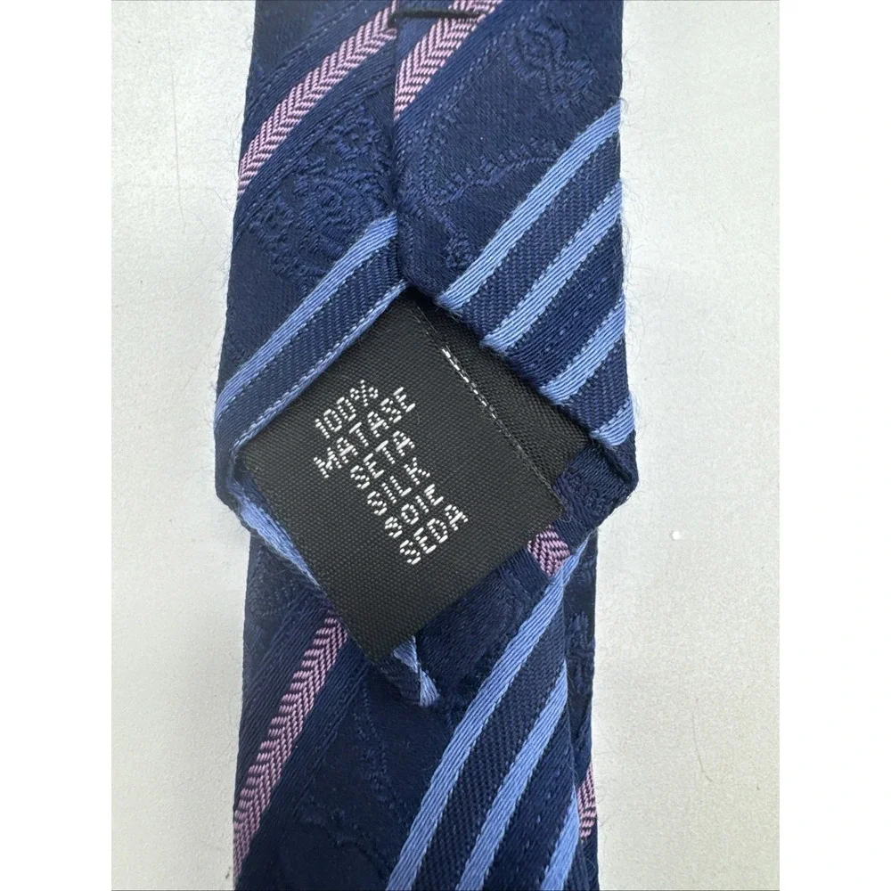 Y&G  Men's Blue Pink Striped Silk Tie 3.5